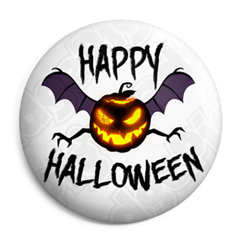 Happy Halloween Pumpkin Bat - Trick or Treat Button Badge
