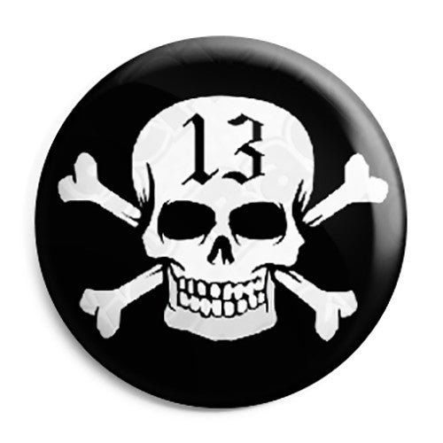 Lucky 13 Skull and Crossbones - Pirate Biker Flag Pin Button Badge