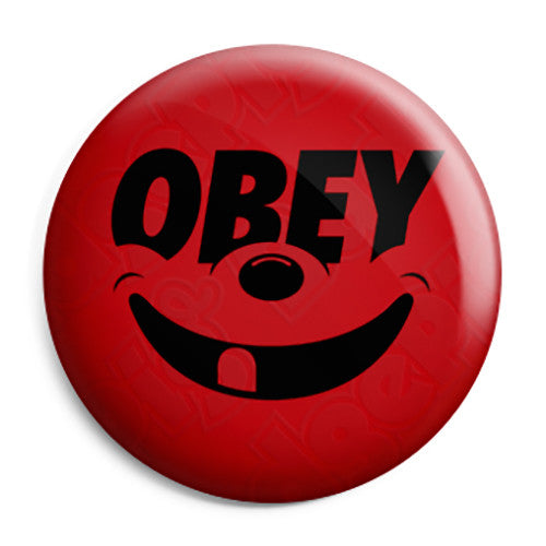 Obey Mickey Mouse Smiley Disney Logo - Button Badge