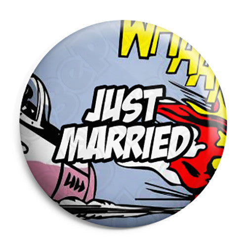 Just Married - Whaam Comic Art Theme Wedding Pin Button Badge