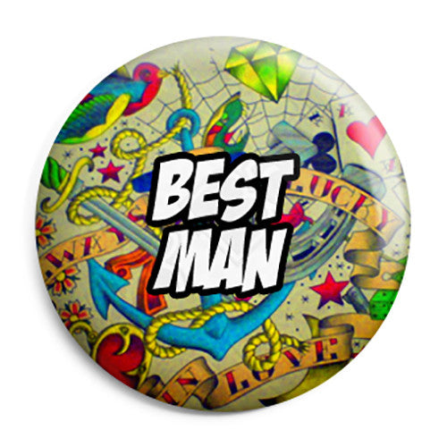 Best Man - Tattoo Theme Wedding Pin Button Badge