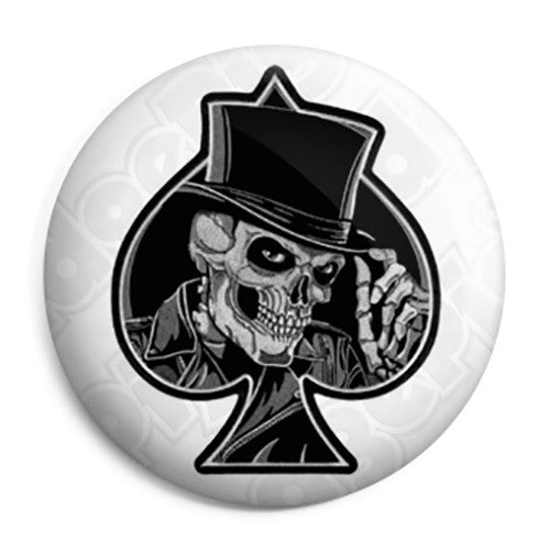 Ace of Spades - Top Hat Skull - Biker Button Badge