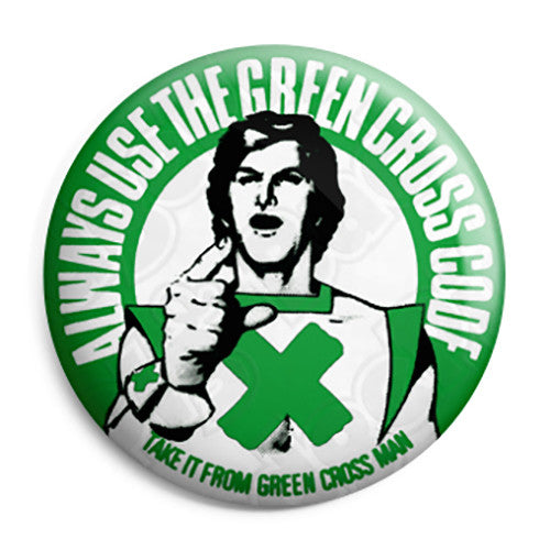 The Green Cross Code Man - Kids Retro Button Badge | BadgePig.co.uk