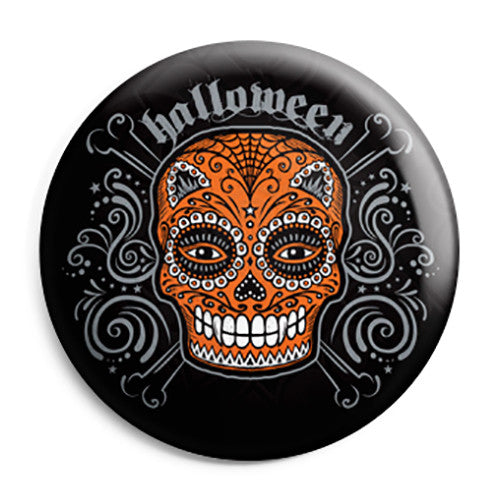 Halloween Mexican Sugar Skull - Trick or Treat Button Badge