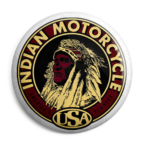 Indian Motorcycle - USA Vintage Retro Logo Button Badge