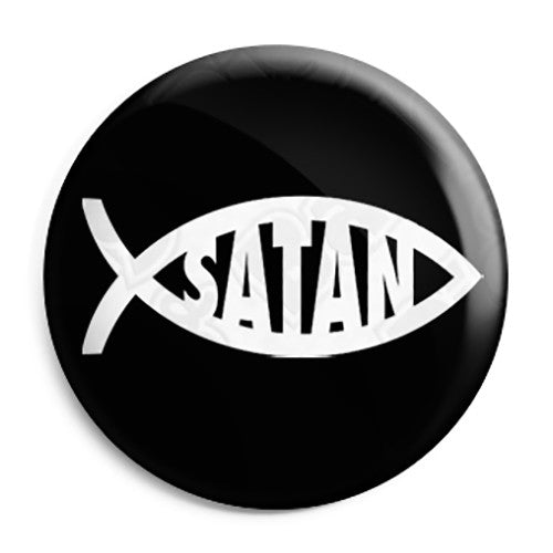 Satan Christian Fish - Devil Worship Button Badge