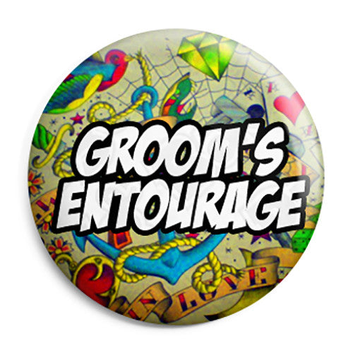 Grooms Entourage - Tattoo Theme Wedding Pin Button Badge