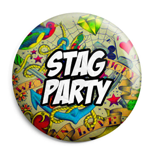 Stag Party - Tattoo Theme Wedding Pin Button Badge