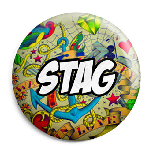 Stag - Tattoo Theme Wedding Pin Button Badge