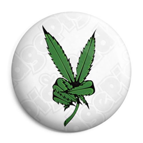 Weed Leaf Peace Sign - Cannabis Button Badge